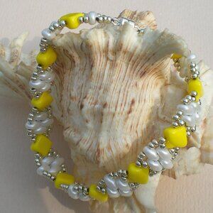 Yellow/White Silky Bead Stacker Bracelet